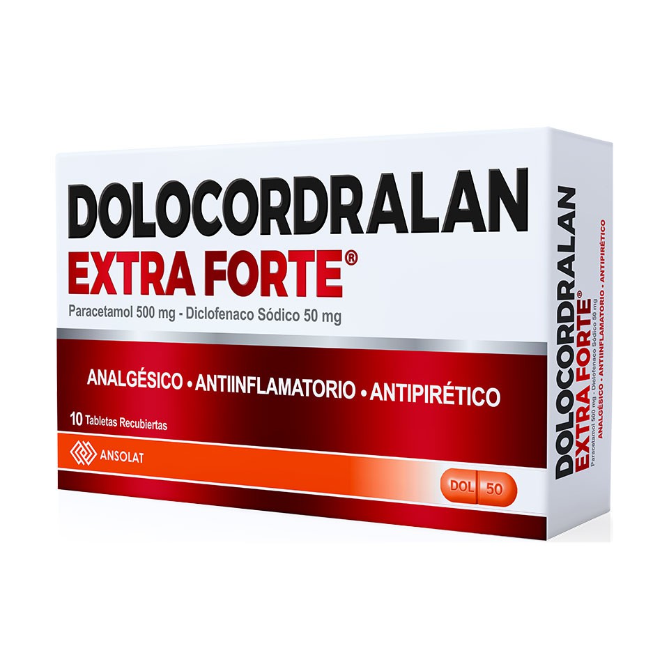 DOLOCORDRALAN EXTRA FORTE - Tabletas recubiertas caja x 10 - 500 mg + 50 mg