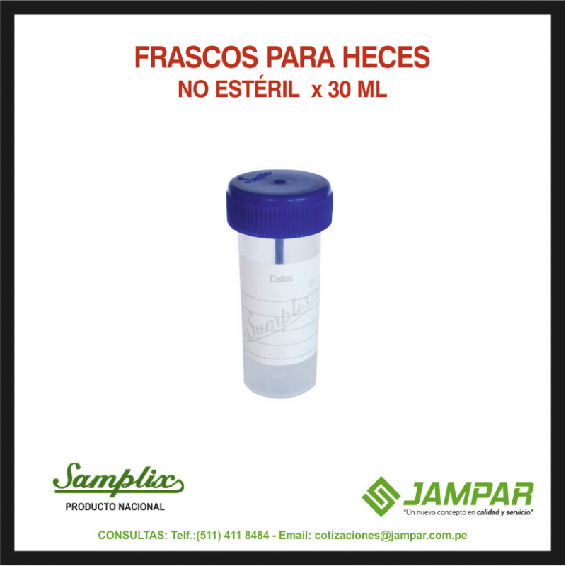 FRASCO RECOLECTOR HECES - Frasco recolector de heces SAMPLIX ESTERIL x 30 mL