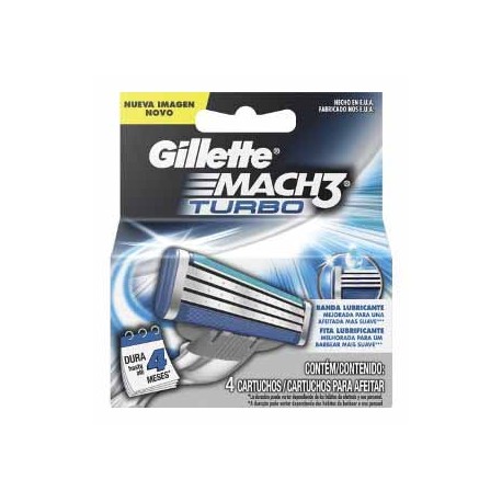 GILLETTE MACH 3 TURBO - Cartuchos para afeitar GILLETTE con banda lubricante x 4 unidades