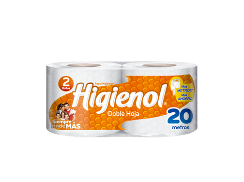 HIGIENOL - Papel higienico DOBLE HOJA - 20 metros x 2 ROLLOS