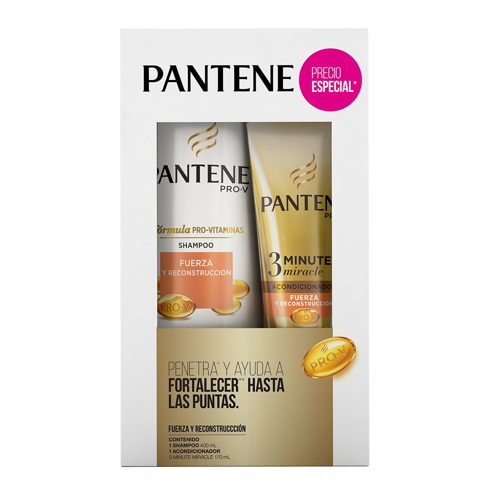 KIT PROMOCION PANTENE - Shampoo FUERZA Y RECONSTRUCCION x 400 ml + Acondicionador 3 MINUTE Miracle FUERZA Y RECONSTRUCCION x 170 mL