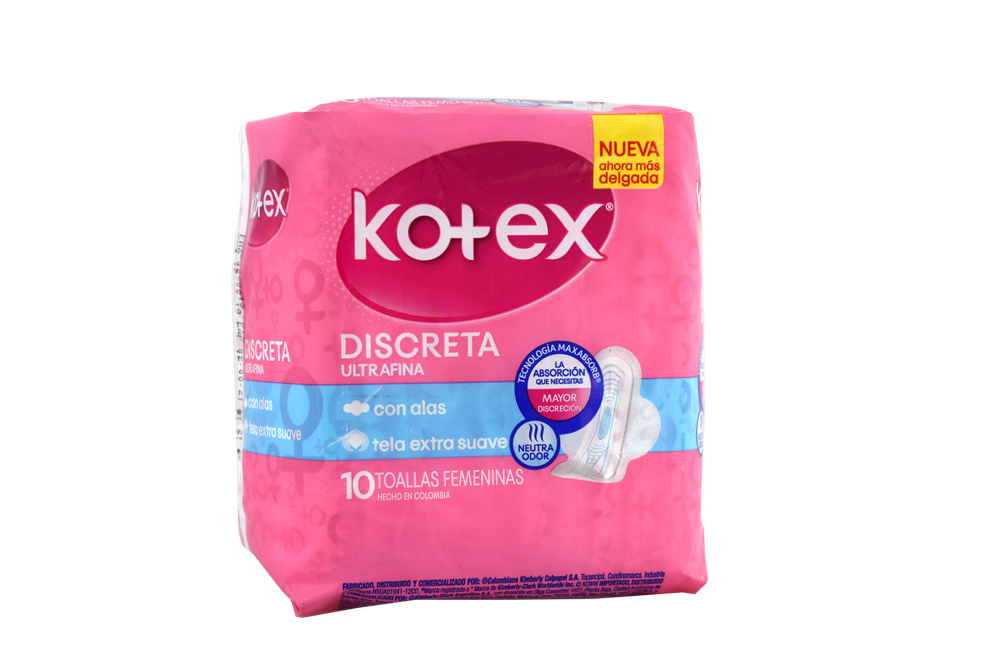 KOTEX - Toallas femeninas KOTEX - DISCRETA ULTRAFINA x 10 unidades