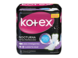 KOTEX - Toallas femeninas KOTEX - NOCTURNA - EXTRA PROTECCION x 8 unidades