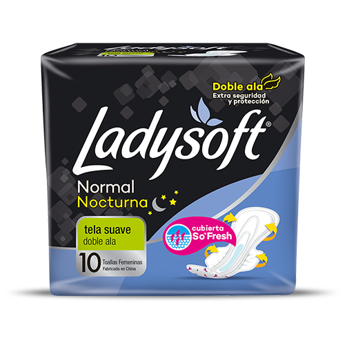 LADYSOFT - Toallas femeninas LADYSOFT - NOCTURNA NORMAL - TELA SUAVE CON ALAS x 10 unidades