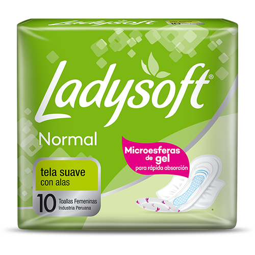 LADYSOFT - Toallas femeninas LADYSOFT - NORMAL - TELA SUAVE CON ALAS x 10 unidades