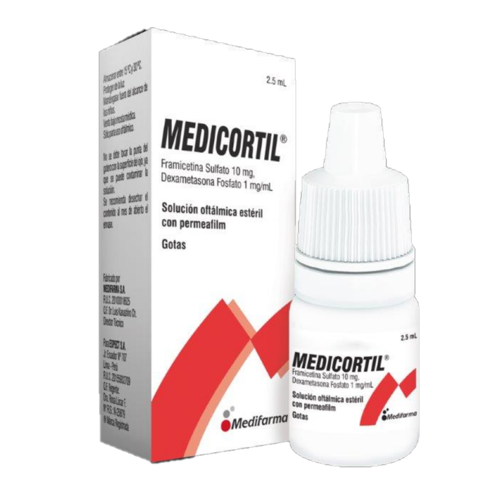 MEDICORTIL - Sol. oftalmica esteril con permeafilm - gotas x 2.5 mL - 10 mg + 1 mg / mL