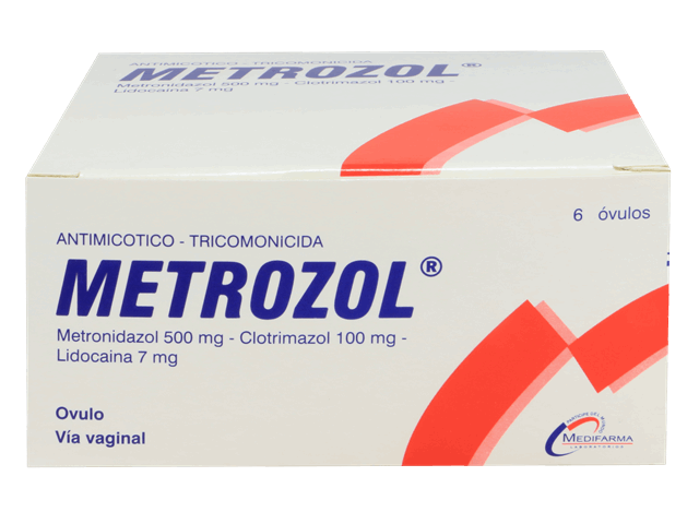 METROZOL - Ovulo caja x 6 - 500 mg + 100 mg + 7 mg