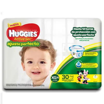 PANALES HUGGIES DIAPERS - Panales desechables DIAPERS ACTIVE SEC ajuste perfecto - XG|4