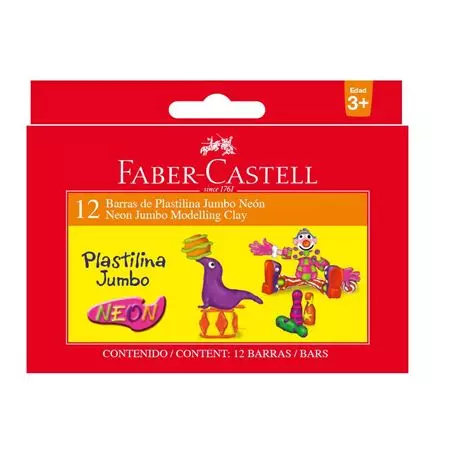 PLASTILINA JUMBO FLUORESCENTE x 12 - Plastilina Jumbo Fluorescente FABER CASTELL x 12