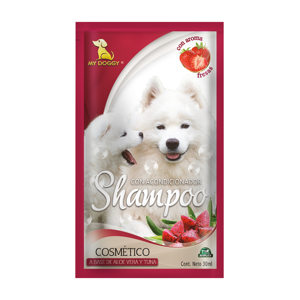 SHAMPOO CON ACONDICIONADOR - Shampoo Cosmetico BIOAVIPLEX DOG a base de Aloe Vera y Tuna x 30 mL