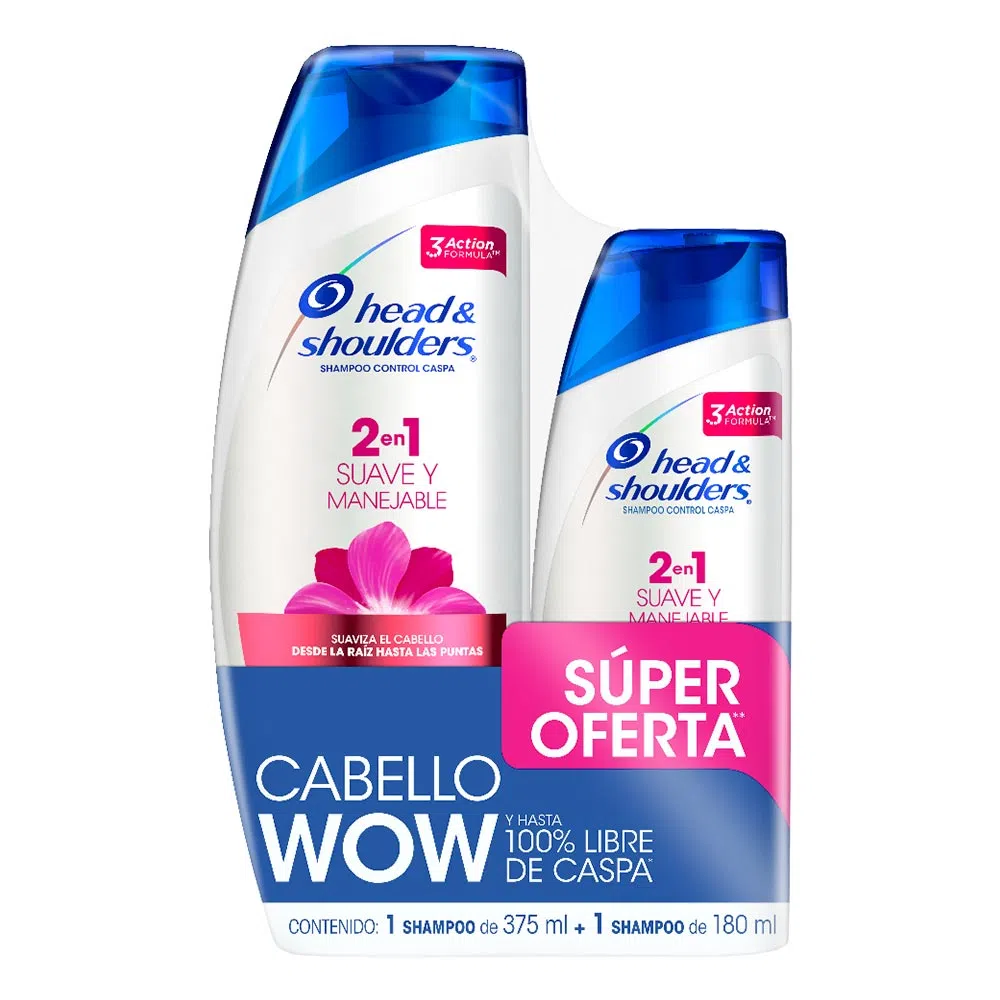 SUPER OFERTA SHAMPOOS H&amp;S - Shampoo Control Caspa 2 en 1 SUAVE Y MANEJABLE x 375 mL + 180 mL