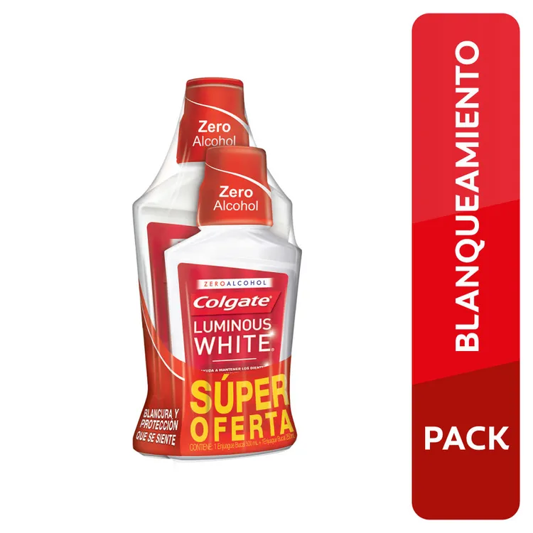 SUPER PACK COLGATE LUMINOUS WHITE - Enjuague Bucal COLGATE - LUMINOUS WHITE x 500 mL + x 250 mL