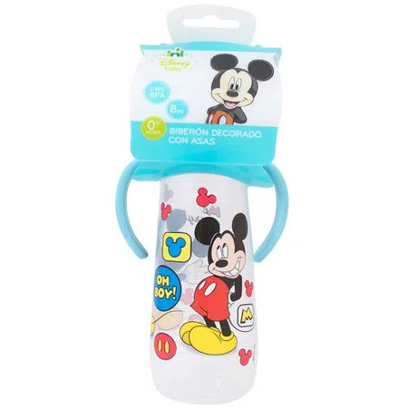 TUINIES - Biberon DISNEY decorado con asas - CON TETINA SILICONA - 0+ / 8 oz