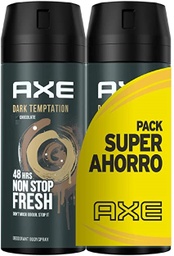 [2X SUPER PRECIO AXE] 2X SUPER PRECIO AXE - Desodorante corporal en spray DARK TEMPTATION CHOCOLATE 48H MAXIMA FRESCURA + Desodorante corporal en spray COLLISION CUERO &amp; COOKIES 48H MAXIMA FRESCURA x 97 g / 150 mL