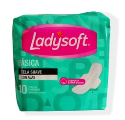 [LADYSOFT] LADYSOFT - Toallas femeninas LADYSOFT - BASICA - TELA SUAVE CON ALAS x 10 unidades