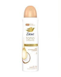 [DOVE TONO UNIFORME] DOVE TONO UNIFORME - Aerosol antitranspirante - 1/4 CREMA HUMECTANTE 48H - PREVIENE Y REDUCE LAS MANCHAS - COCO CON ACEITES ESENCIALES Y VITAMINA E x 87 g / 150 mL