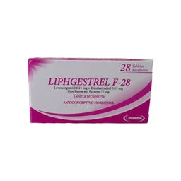 [LIPHGESTREL F-28] LIPHGESTREL F-28 - Tabletas recubiertas x 28 dias - 0.15 mg + 0.03 mg + 75 mg