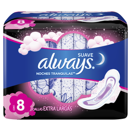 [ALWAYS] ALWAYS - Toallas femeninas ALWAYS - NOCHES TRANQUILAS - TELA SUAVE x 8 unidades