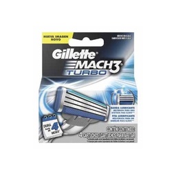 [GILLETTE MACH 3 TURBO] GILLETTE MACH 3 TURBO - Cartuchos para afeitar GILLETTE con banda lubricante x 4 unidades