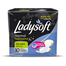 [LADYSOFT] LADYSOFT - Toallas femeninas LADYSOFT - NOCTURNA NORMAL - TELA SUAVE CON ALAS x 10 unidades