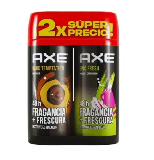 [2X SUPER PRECIO AXE] 2X SUPER PRECIO AXE - Desodorante corporal en spray DARK TEMPTATION CHOCOLATE 48h FRAGANCIA + FRESCURA + Desodorante corporal en spray EPIC FRESH POMELO Y CARDAMOMO 48h FRESCURA + FRESCURA x 97 g / 150 mL