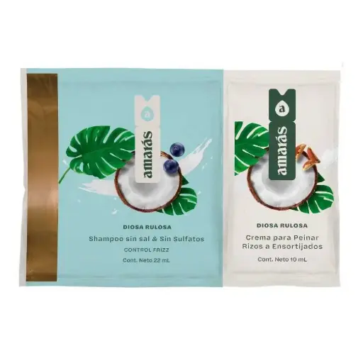 [AMARAS] AMARAS - Shampoo sin sal & sin sulfatos CONTROL FRIZZ - DIOSA RULOSA x 22 mL + Crema para peinar Rizos a ensortijados x 10 mL
